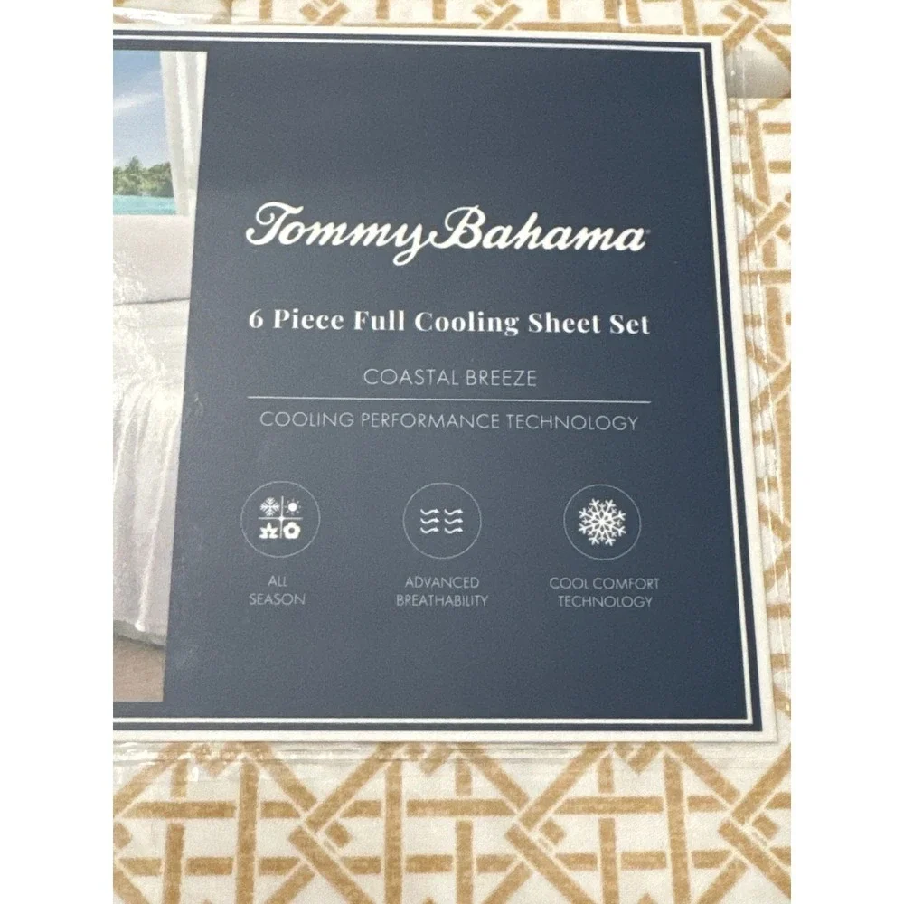 Tommy Bahama Full Cooling Sheet Set 6pc Coastal Breeze Trellis Texture‎ Beige